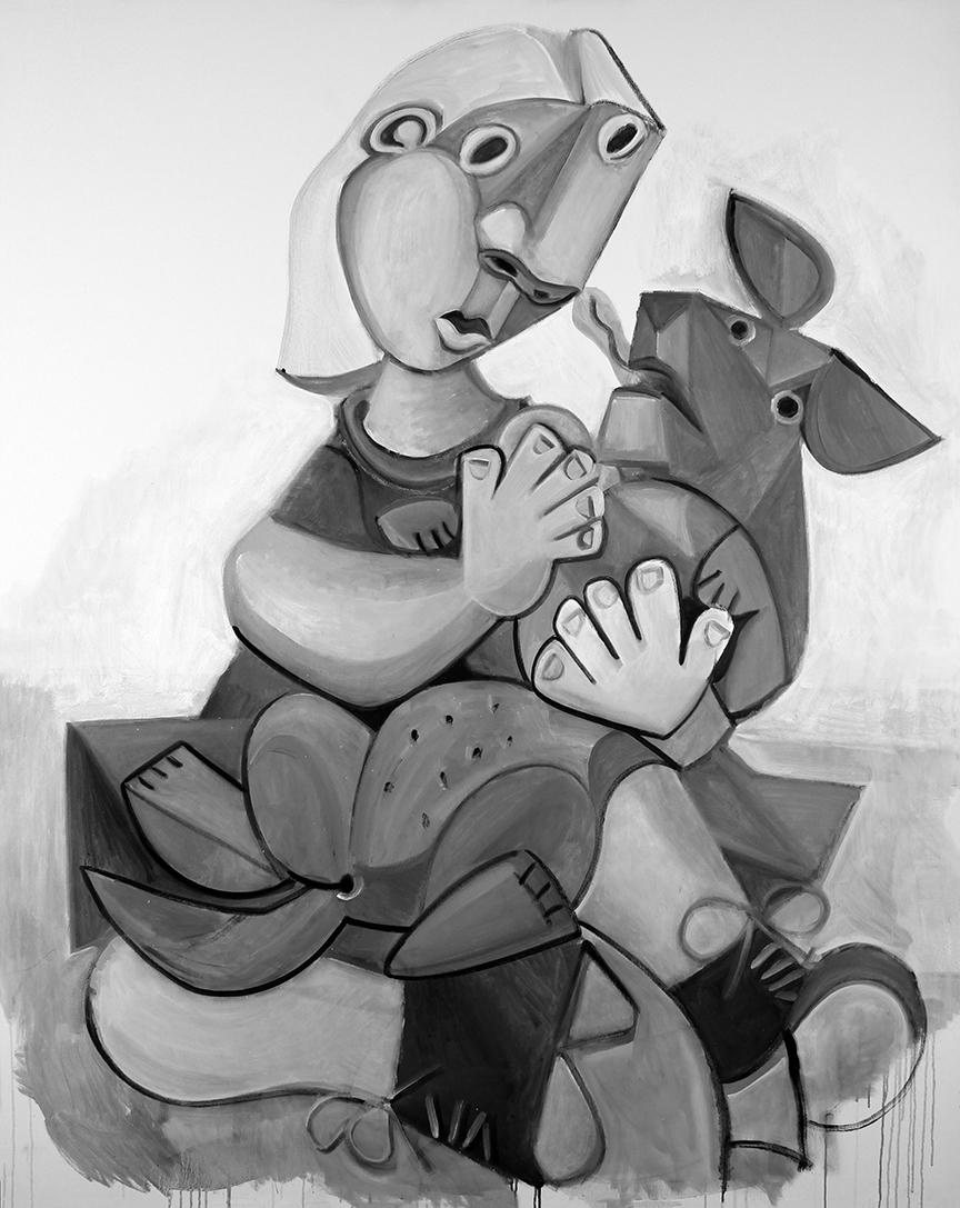 Donna con cane - Painting di Christopher Mudgett
