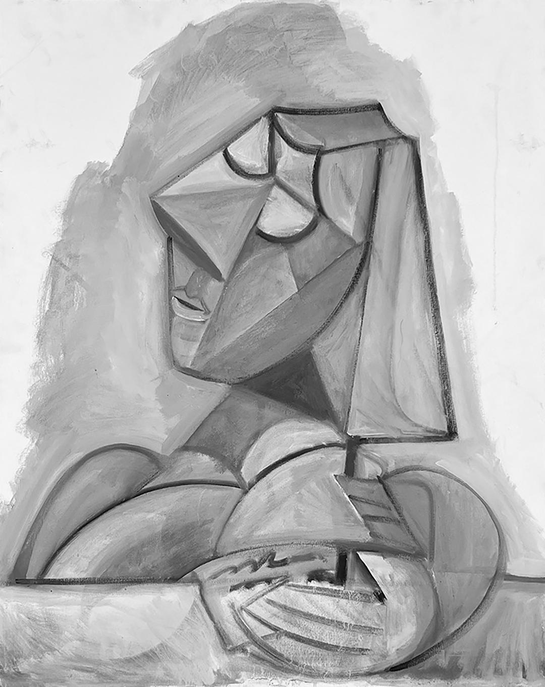Femme écrivant - Painting de Christopher Mudgett