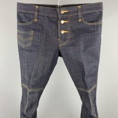 CHRISTOPHER NEMETH Size S Indigo Contrast Stitch Denim Button Fly Jeans