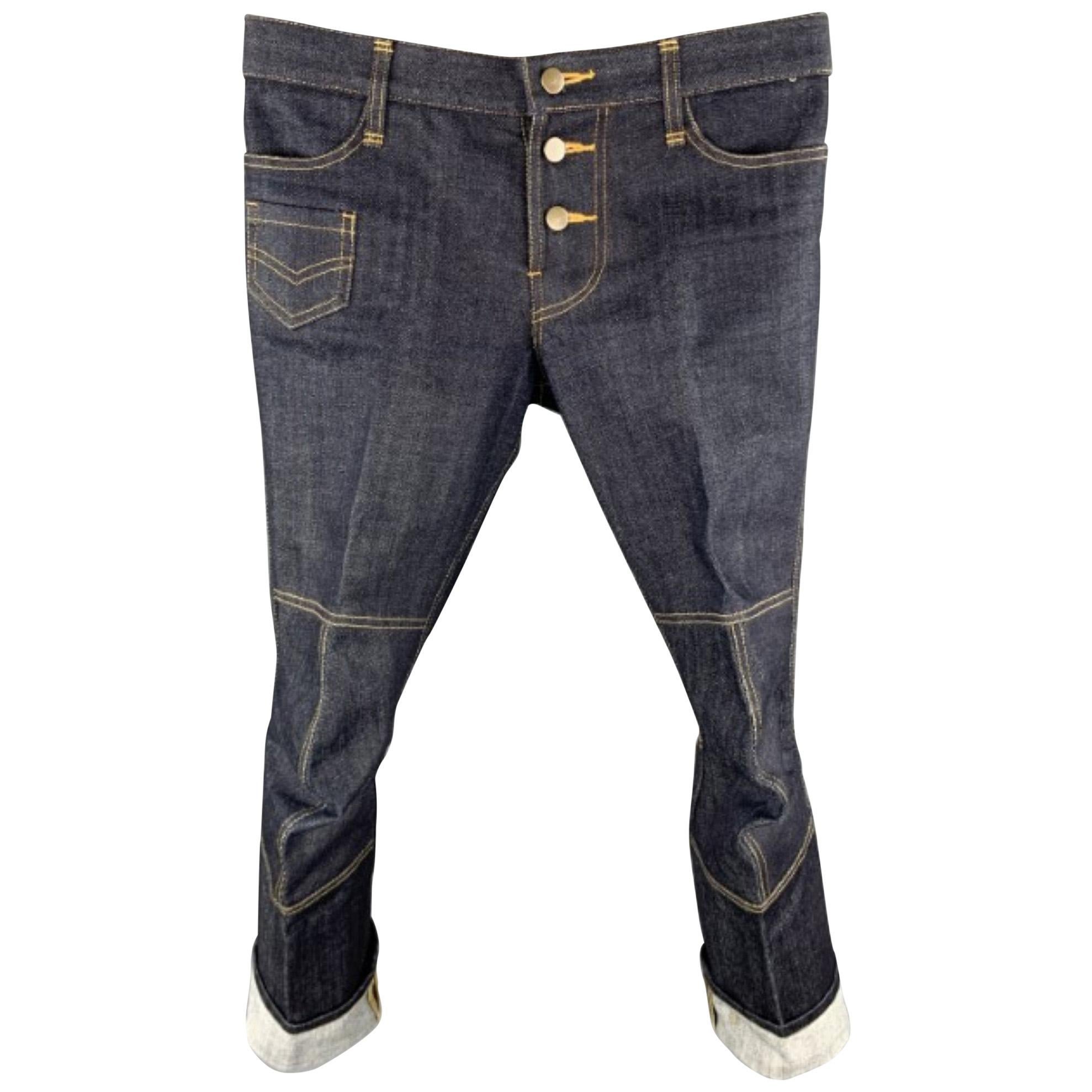 CHRISTOPHER NEMETH Size S Indigo Contrast Stitch Denim Button Fly Jeans at  1stDibs