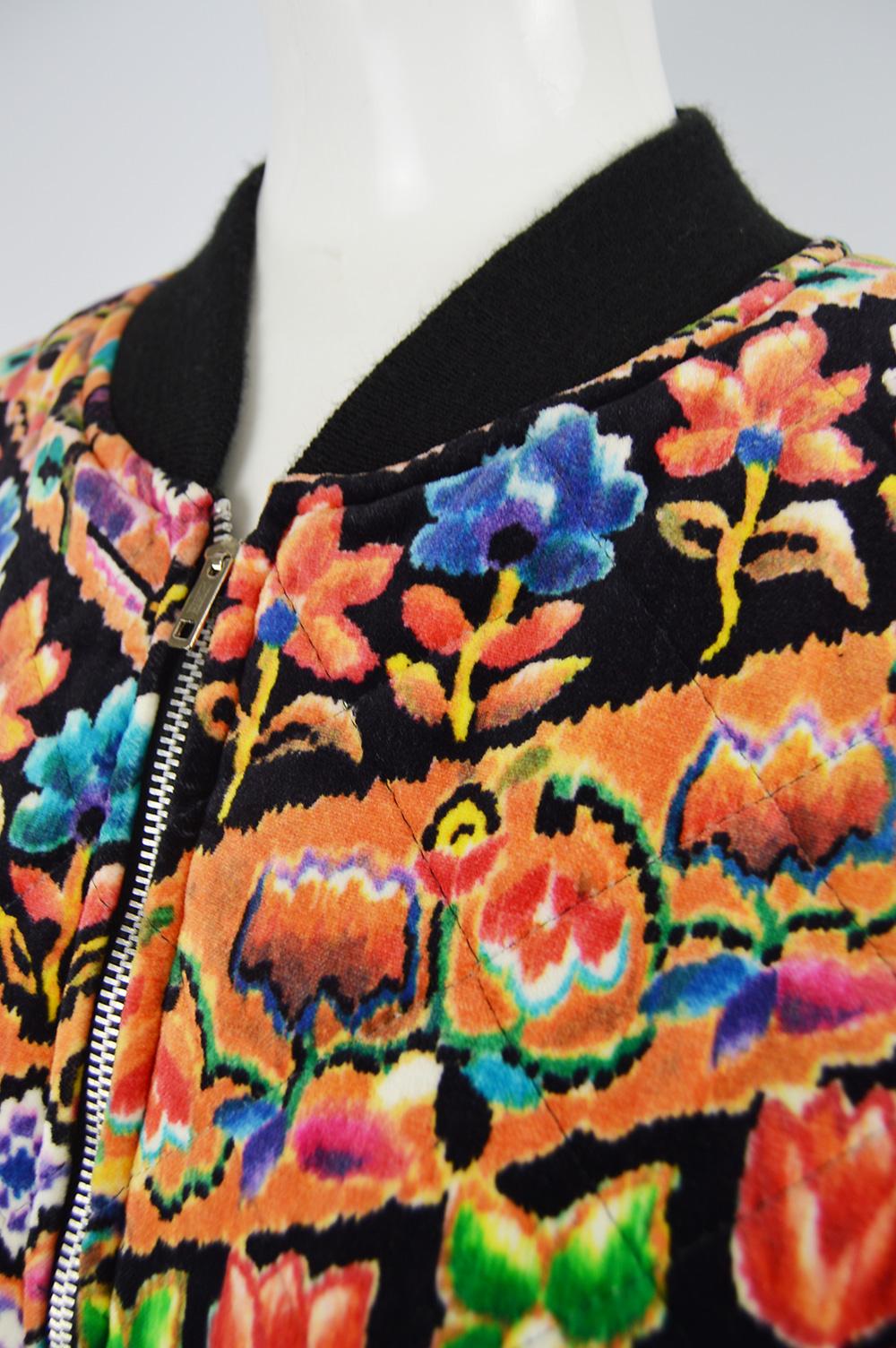 Brown Christopher New 1980s Vintage Multicoloured Printed Velvet Quilted Bomber Jacket