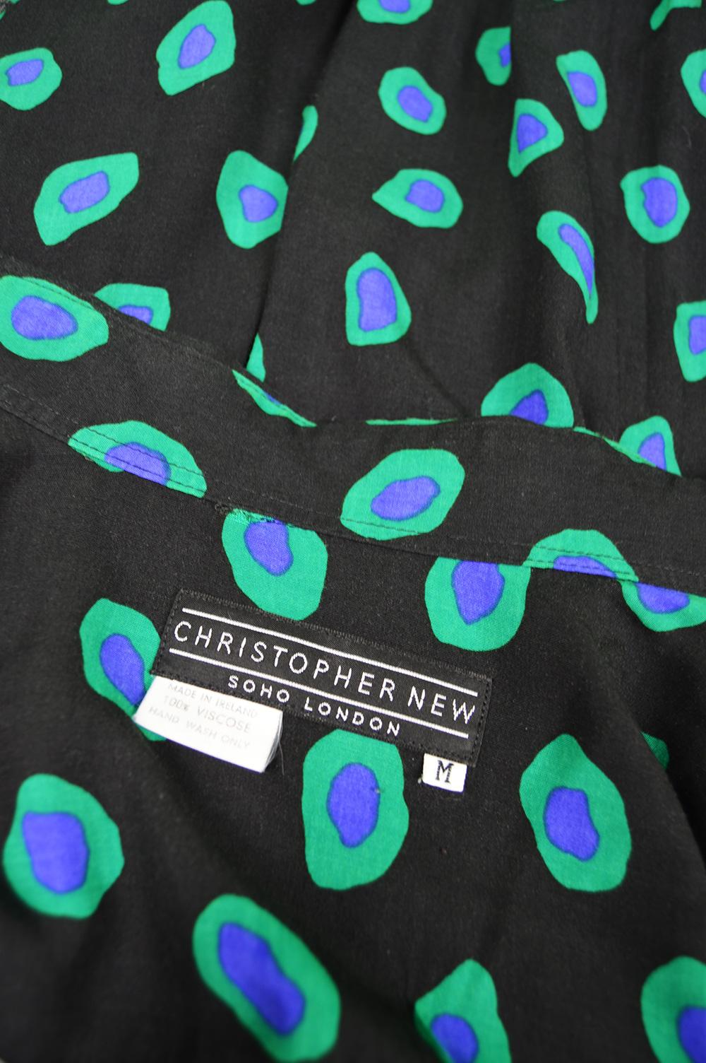 Christopher New Vintage Men's Long Sleeve Black & Green Rayon Shirt, 1990s 5