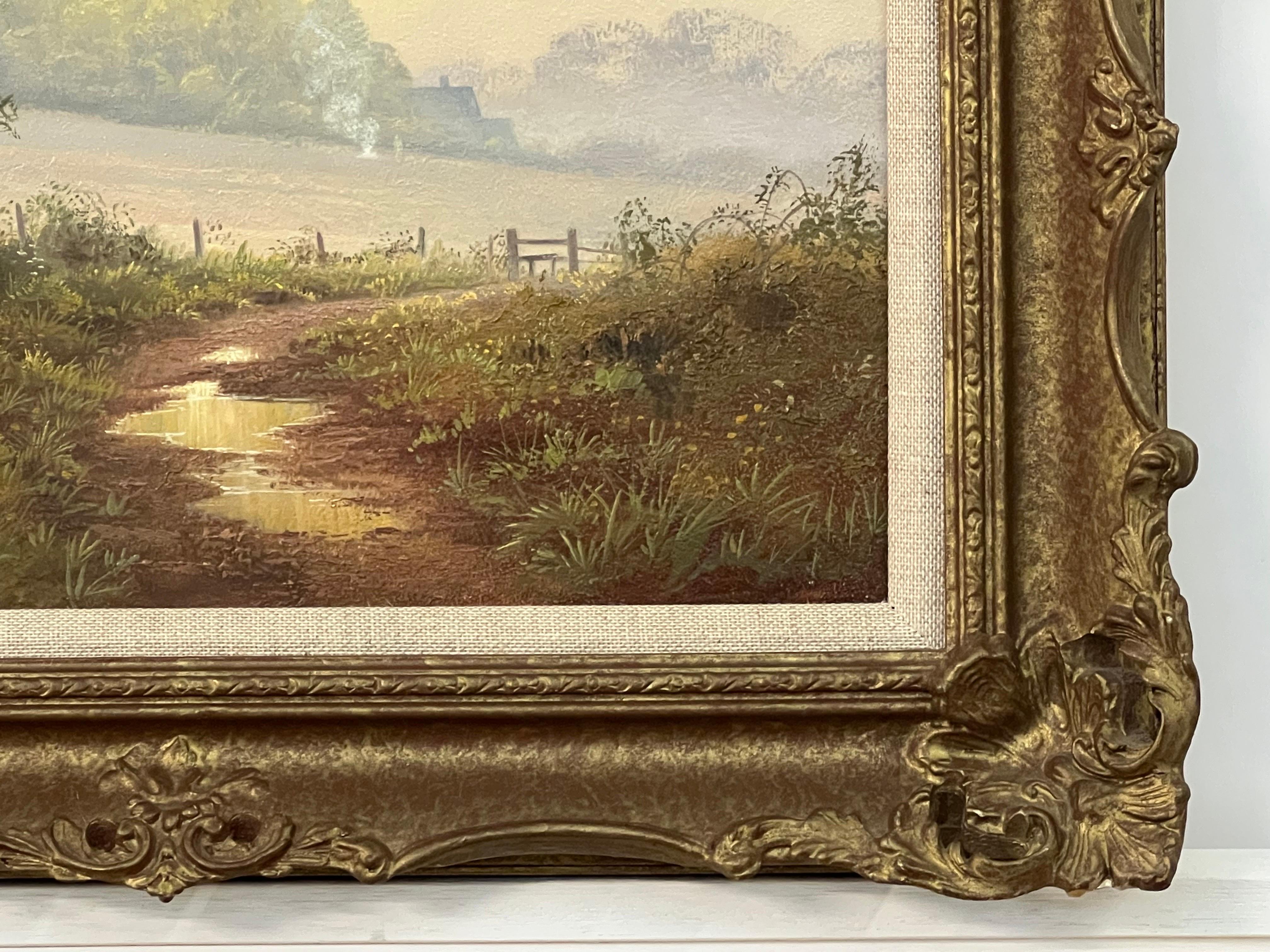 Country Lane to Farmhouse & Birds in English Countryside by 20th Century Artist For Sale 8