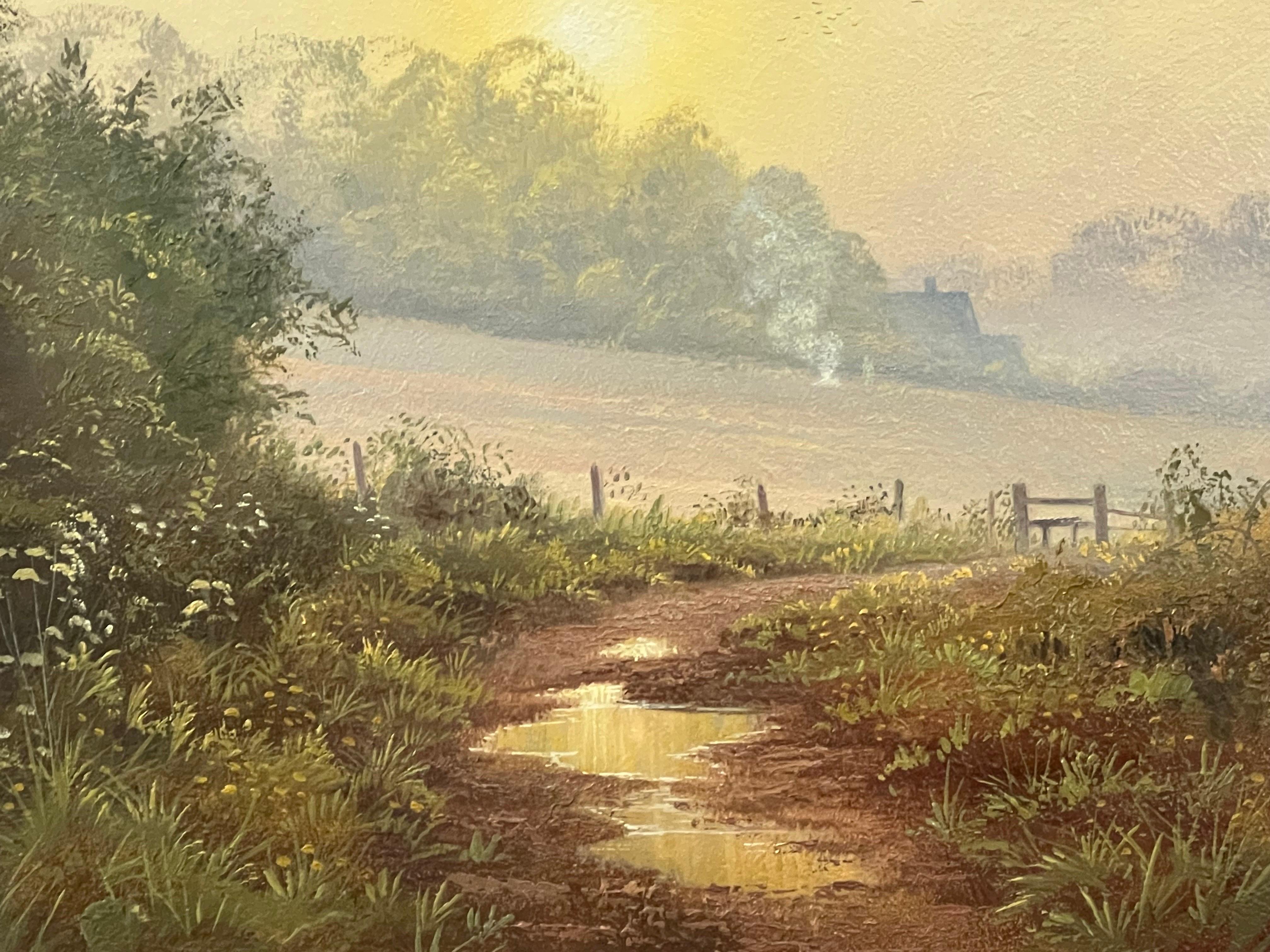 Country Lane to Farmhouse & Birds in English Countryside par un artiste du 20e siècle en vente 10