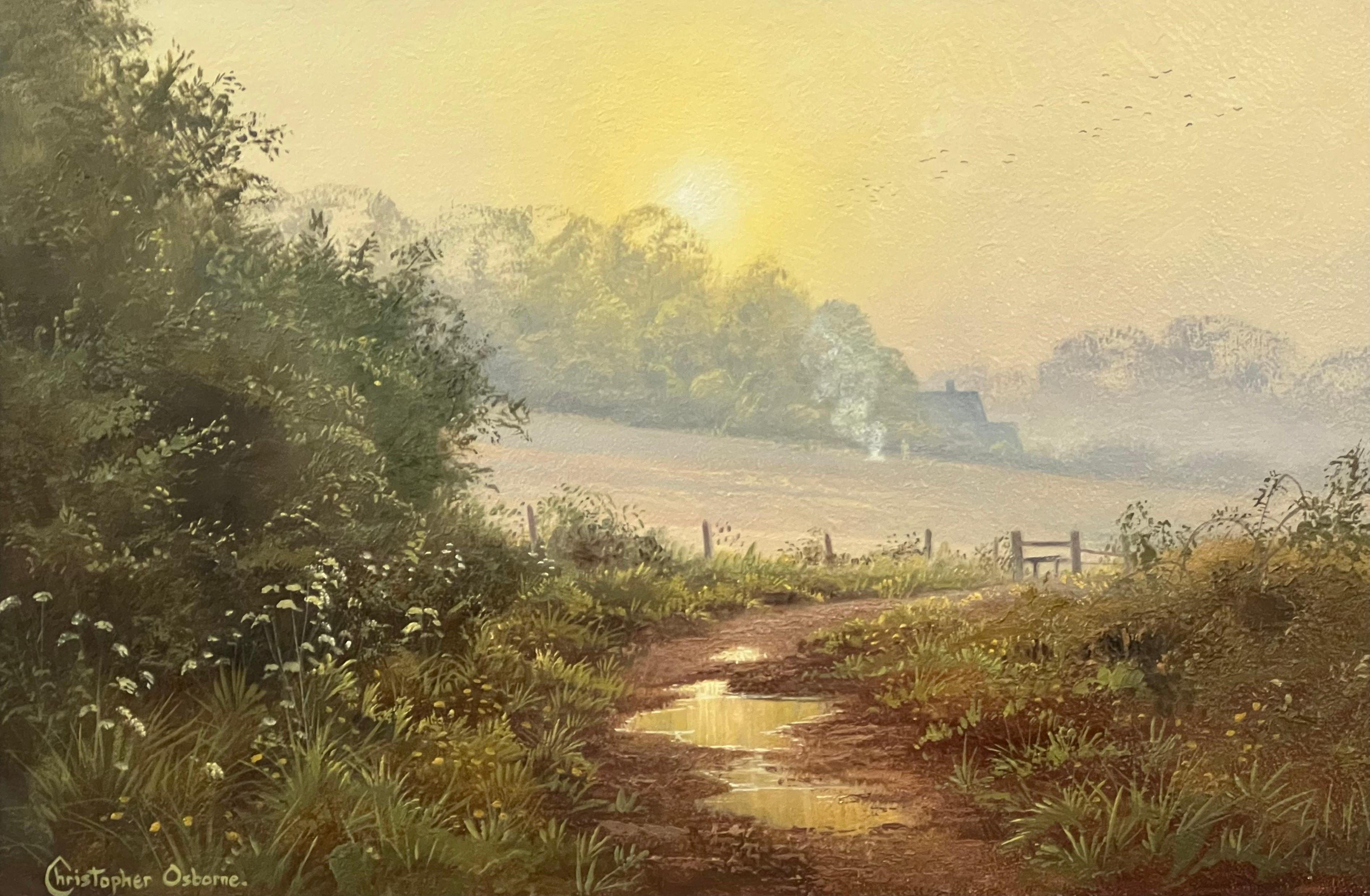 Country Lane to Farmhouse & Birds in English Countryside par un artiste du 20e siècle en vente 5