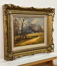 Farm in the Woods at Winter in the English Countryside with Warm Brown Colours