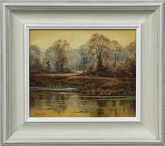Vintage Reflections on Forest Pond in the English Countryside with Warm Yellows & Browns