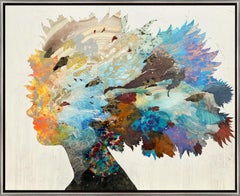 "Born to Bloom XXVII" Contemporary Silhouette Mixed Media on Canvas with Frame