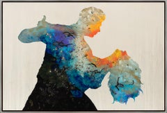 "Dip Dance" Silhouette di coppia contemporanea con cornice in tecnica mista su tela