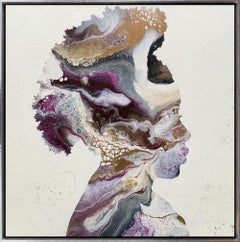 "Flowing Cameo II" Textured Profile Silhouette Mixed Media Artwork with Magenta