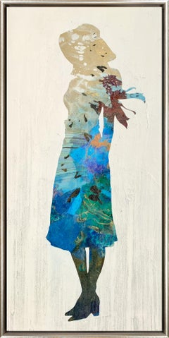 „Poise“, lebensgroße Silhouette, Porträt gerahmt, Gemälde in Mischtechnik auf Leinwand