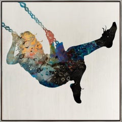 "Starswing" Contemporary Silhouette Portrait Mixed Media on Canvas with Frame