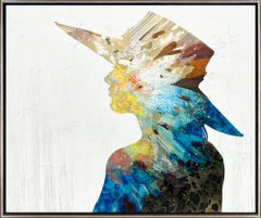 "Sunhat Silhouette" Contemporary Portrait Framed Mixed Media on Canvas