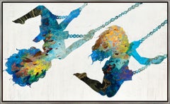 "Swinging in Color" Contemporary Silhouette Framed Mixed Media on Canvas