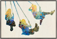 "Three Swings" Contemporary Silhouettes Mixed Media on Canvas with Frame