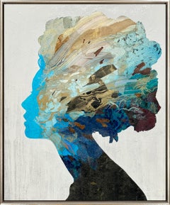 "Blue Dream Pieces I" Textured Profile Silhouette with Movement