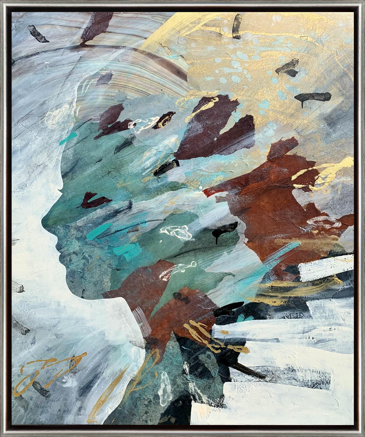 "Current Cameo" Peinture contemporaine en mixed media sur toile encadrée par une Silhouette - Mixed Media Art de Christopher Peter