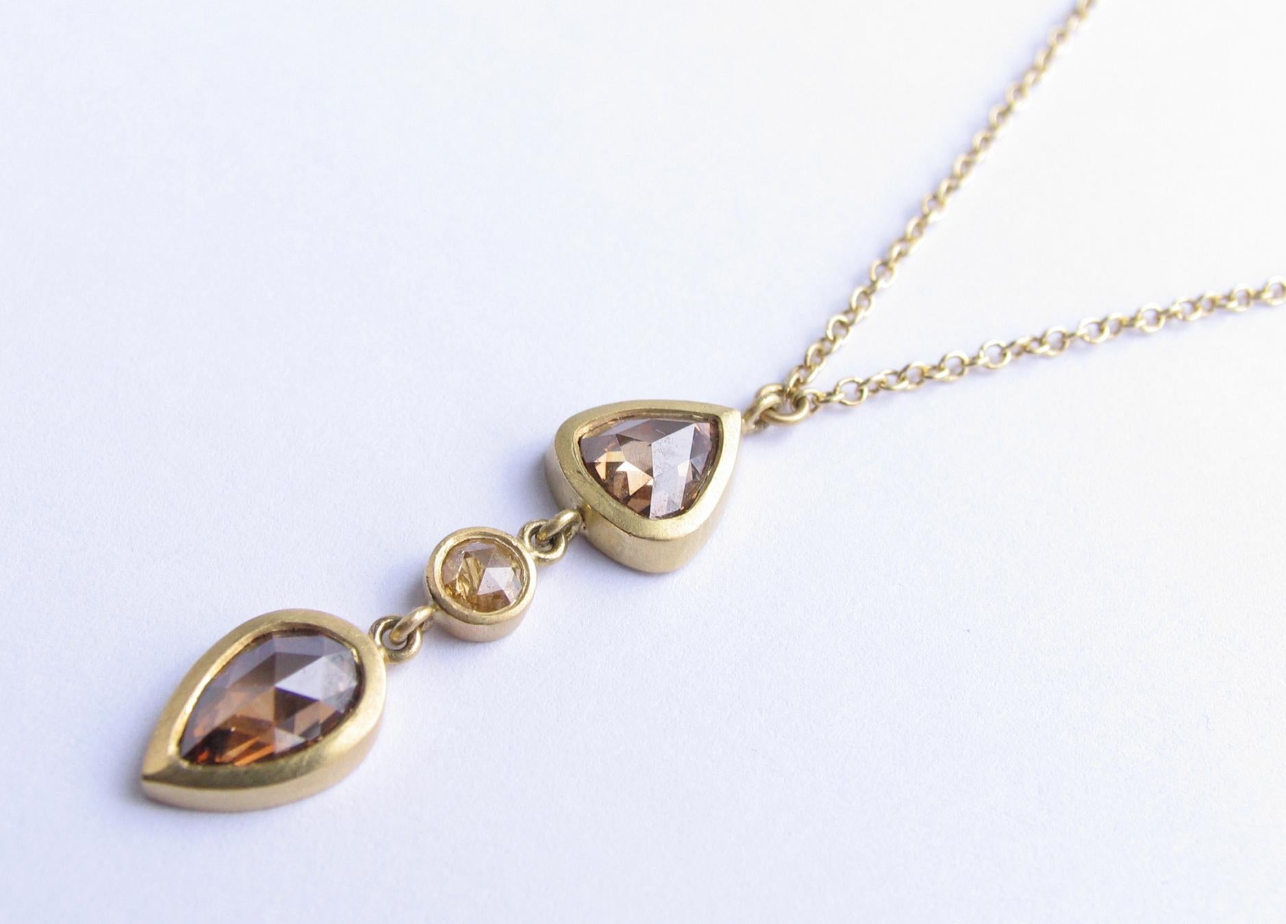 Modern Christopher Phelan Brown Rose Cut Diamond 18K Gold Necklace 