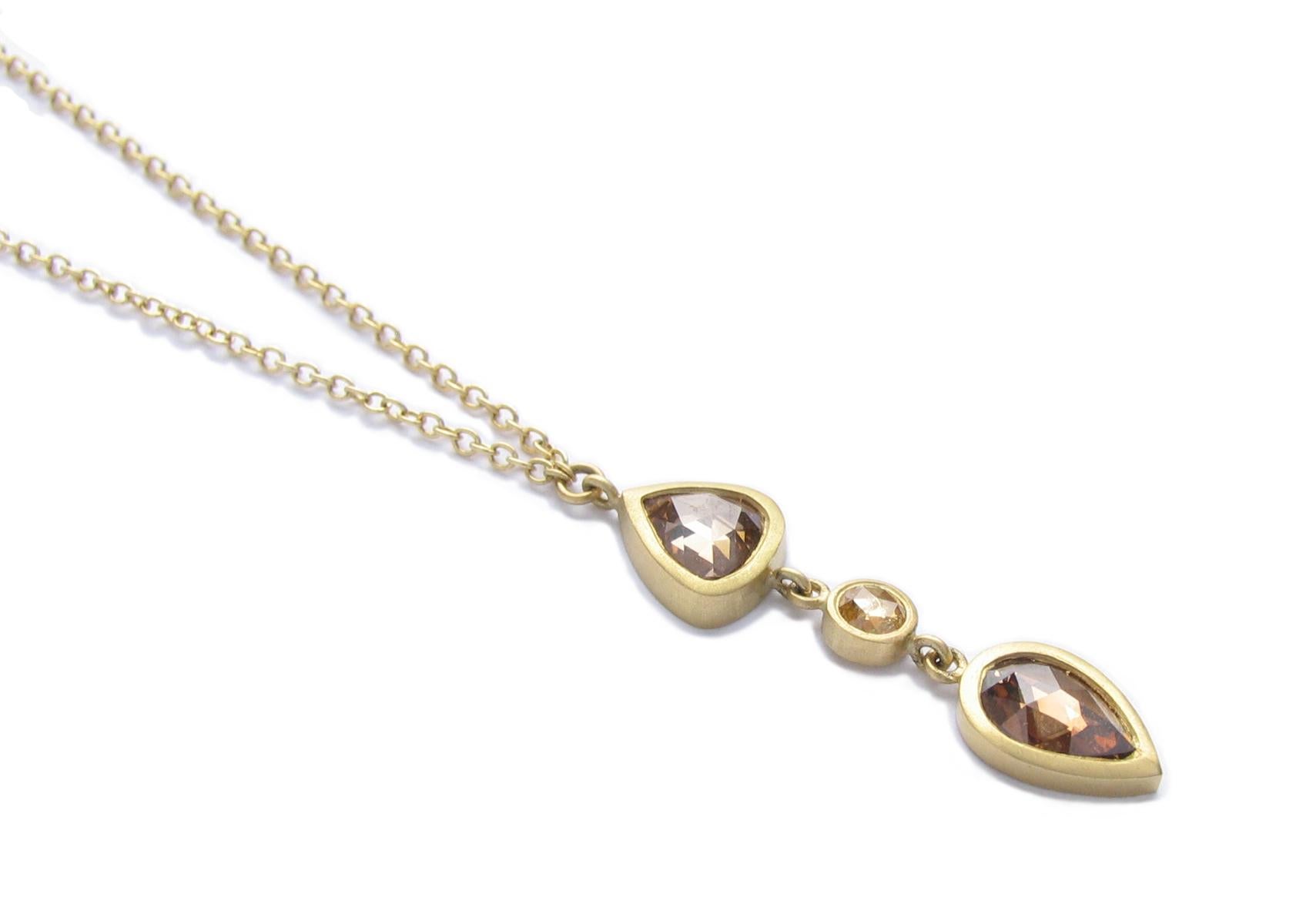 Christopher Phelan Brown Rose Cut Diamond 18K Gold Necklace  In New Condition In New York, NY