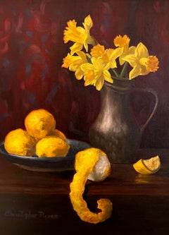 Christopher Pierce, "Study in Yellow", Lemon and Daffodil Oil Painting on Canvas