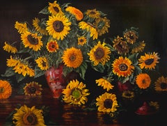 Christopher Pierce, ""Sonnenblumen in Crimson-Vase", 40x53, Ölgemälde