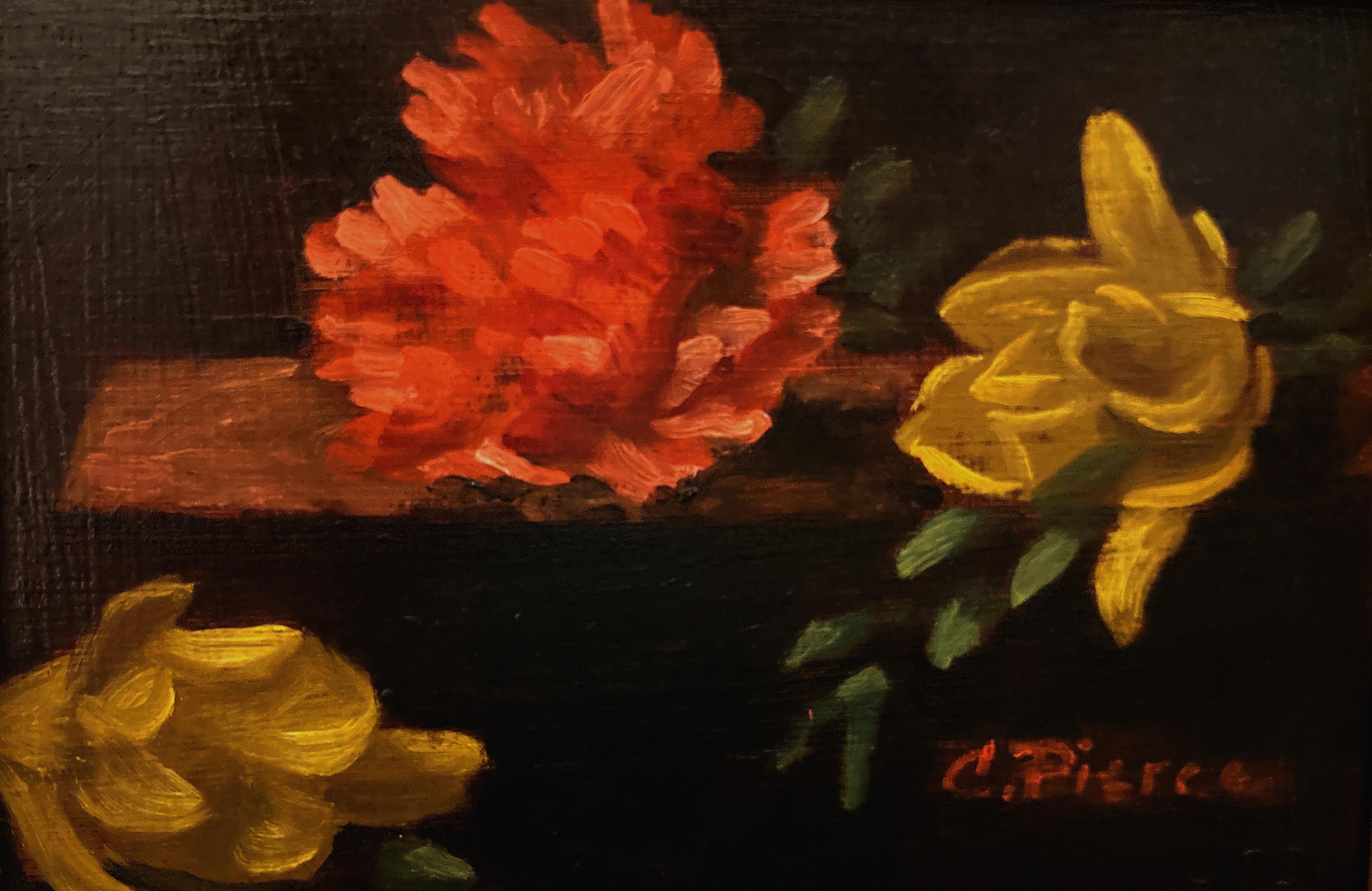 Christopher Pierce, "Yellow and Peach", 5x7 Floral Oil Painting on Board
