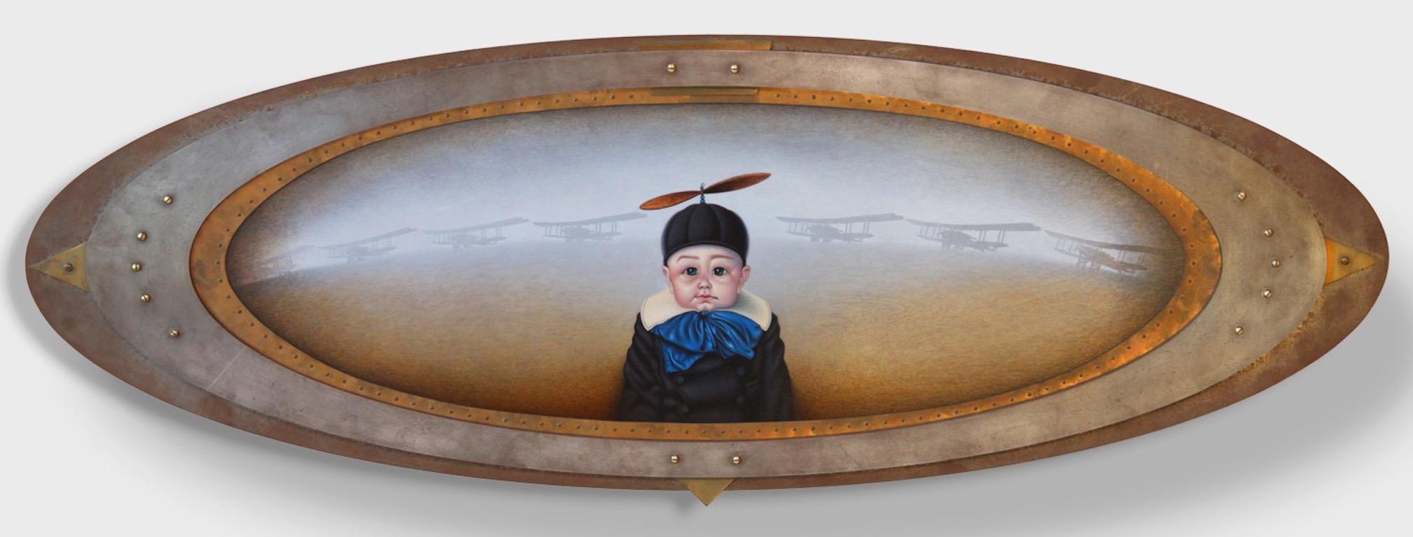 A 14” x 40” x 2” Magical Realism Acrylic Portrait Painting executed on Wood Panel with Bronze by artist Christopher Polentz. A certificate of authenticity will accompany the piece upon its purchase or delivery.

Chris Polentz graduated from Art