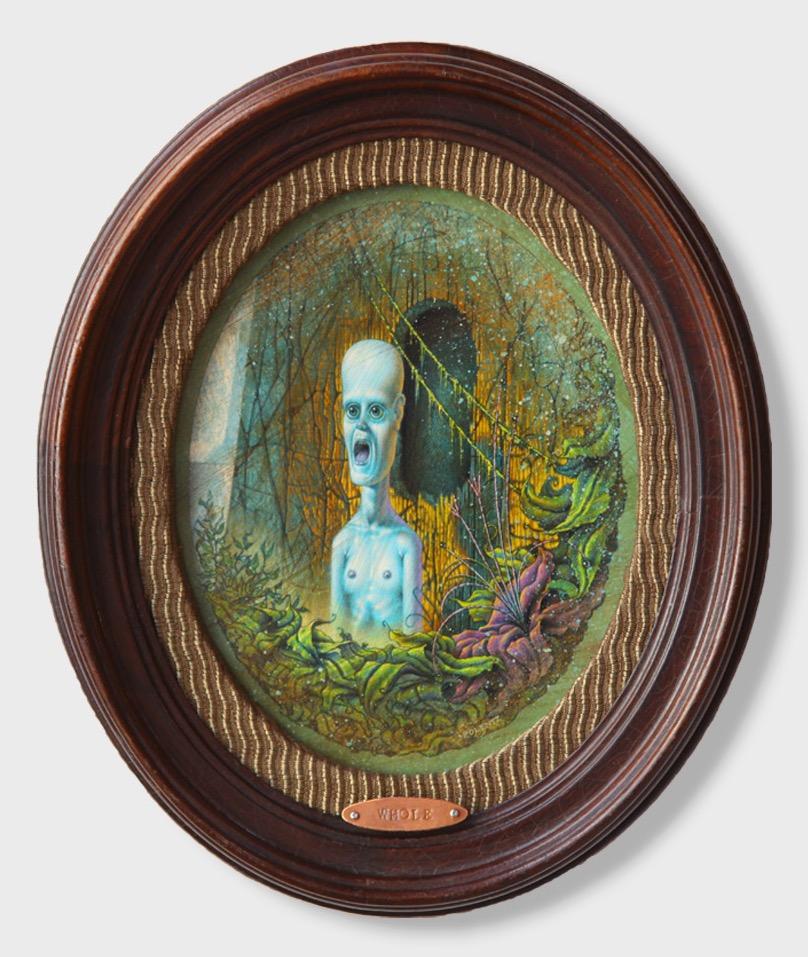 Ein Original 10 "x 12" x 1,5 "Surrealist Acryl figurative Malerei von Künstler Christopher Polentz. Ein Echtheitszertifikat wird dem Stück beim Kauf oder bei der Lieferung beigefügt.

Chris Polentz machte 1985 seinen Abschluss am Art Center College