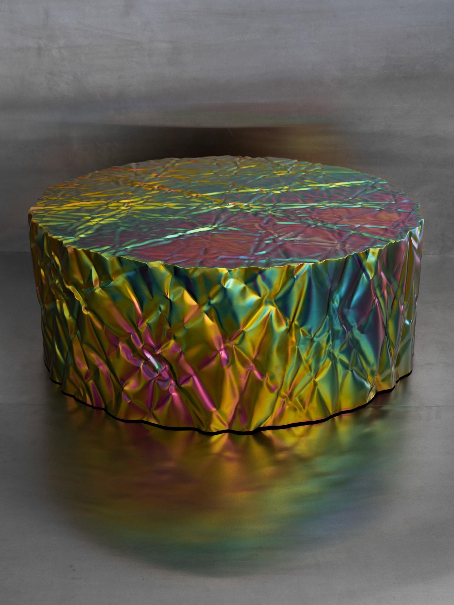 Christopher Prinz “Cylindrical Wrinkled Coffee Table” in Raw Rainbow Iridescent For Sale 3