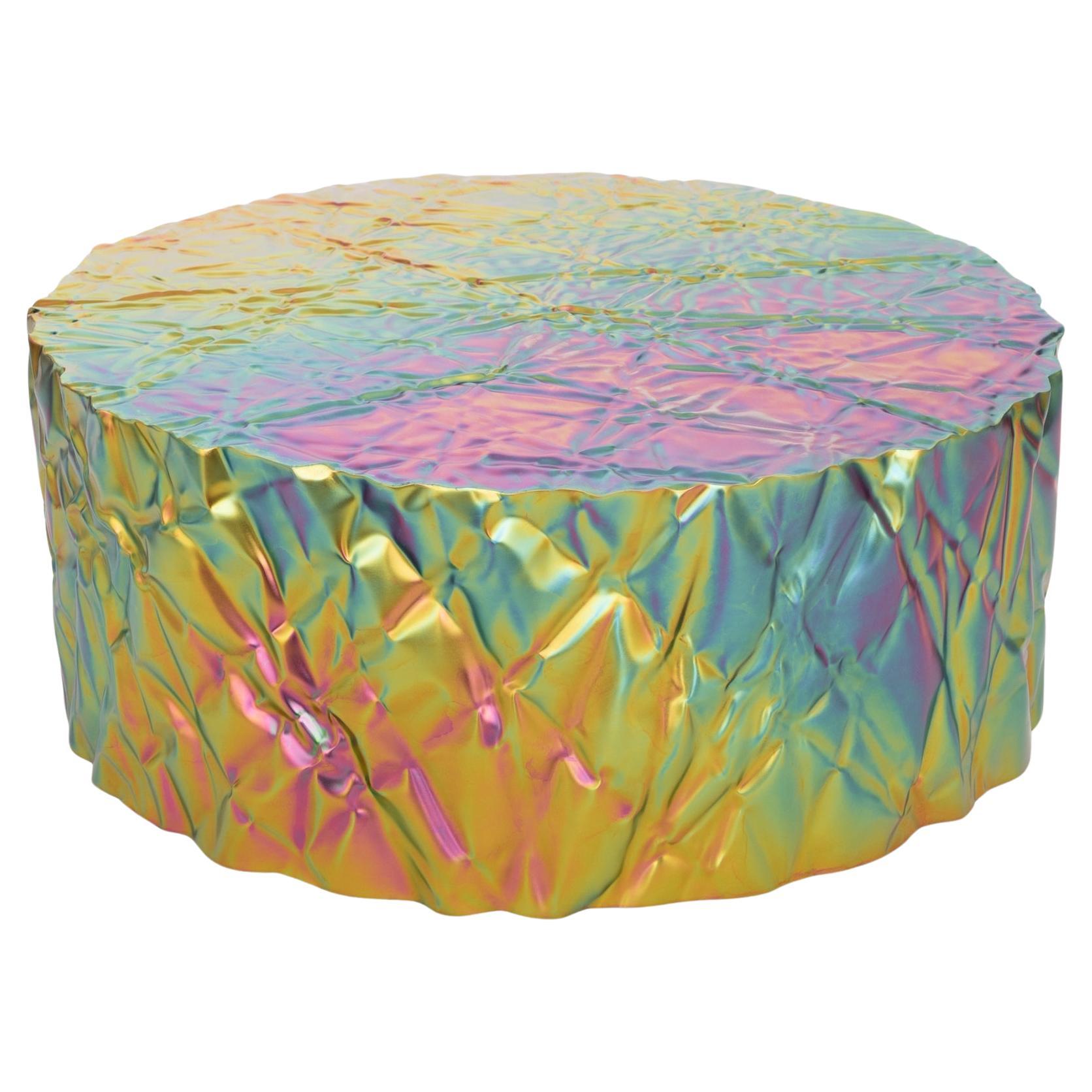 Table basse cylindrique pliée Christopher Prinz en arc-en-ciel irisé brut