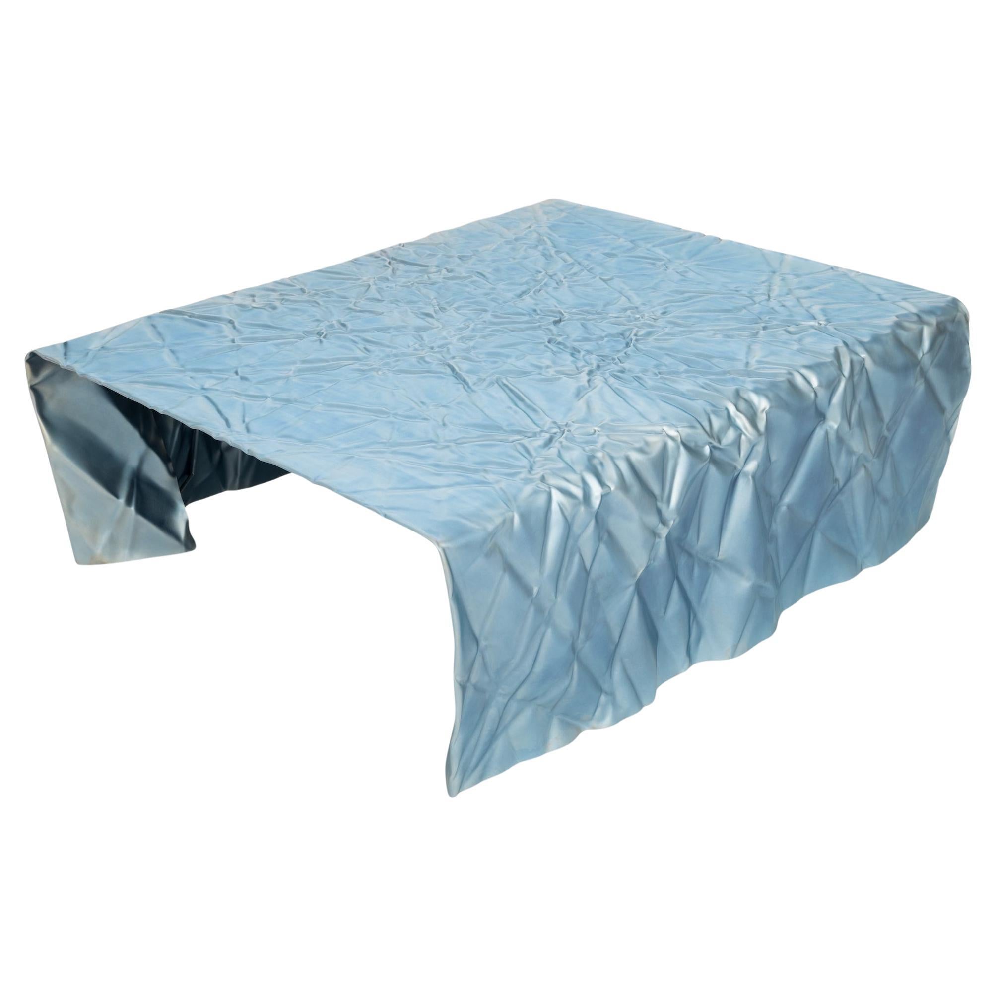 Table basse rectangulaire pliée Christopher Prinz en nickel zinc brut bleu en vente