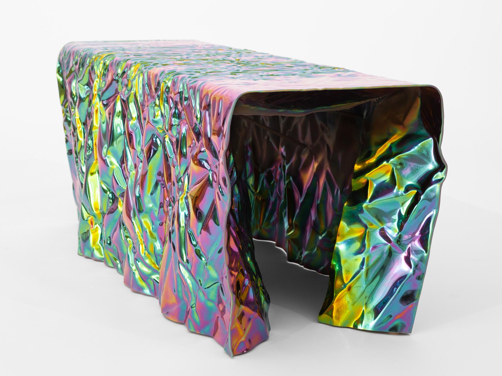 American Christopher Prinz “Wrinkled Coffee Table” in Polished Rainbow Iridescent For Sale