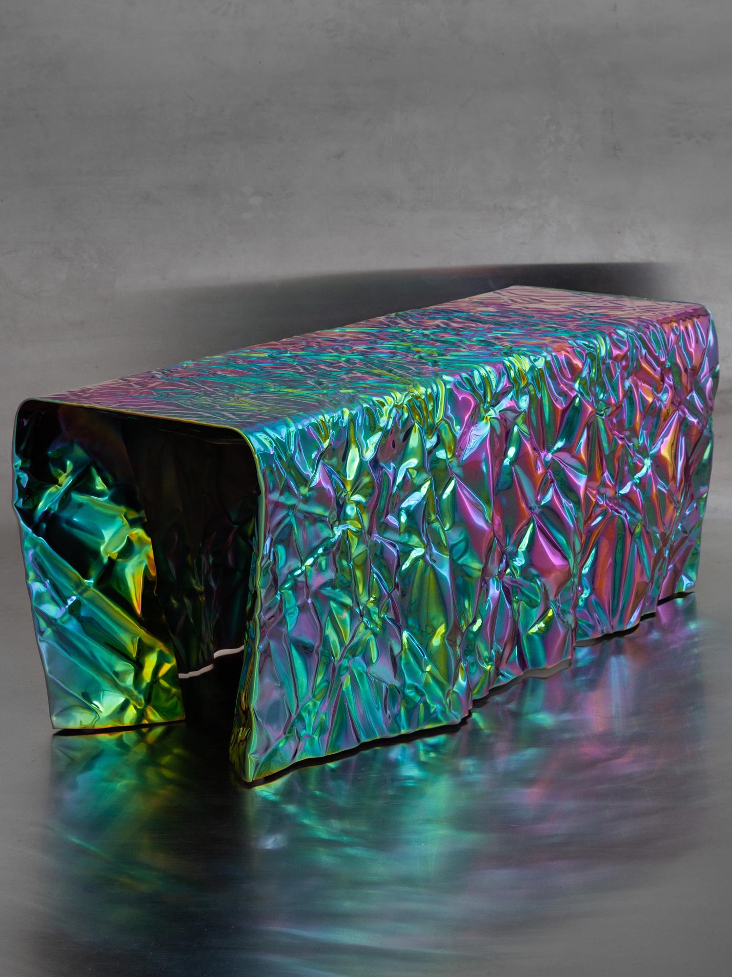 Contemporary Christopher Prinz “Wrinkled Coffee Table” in Polished Rainbow Iridescent For Sale