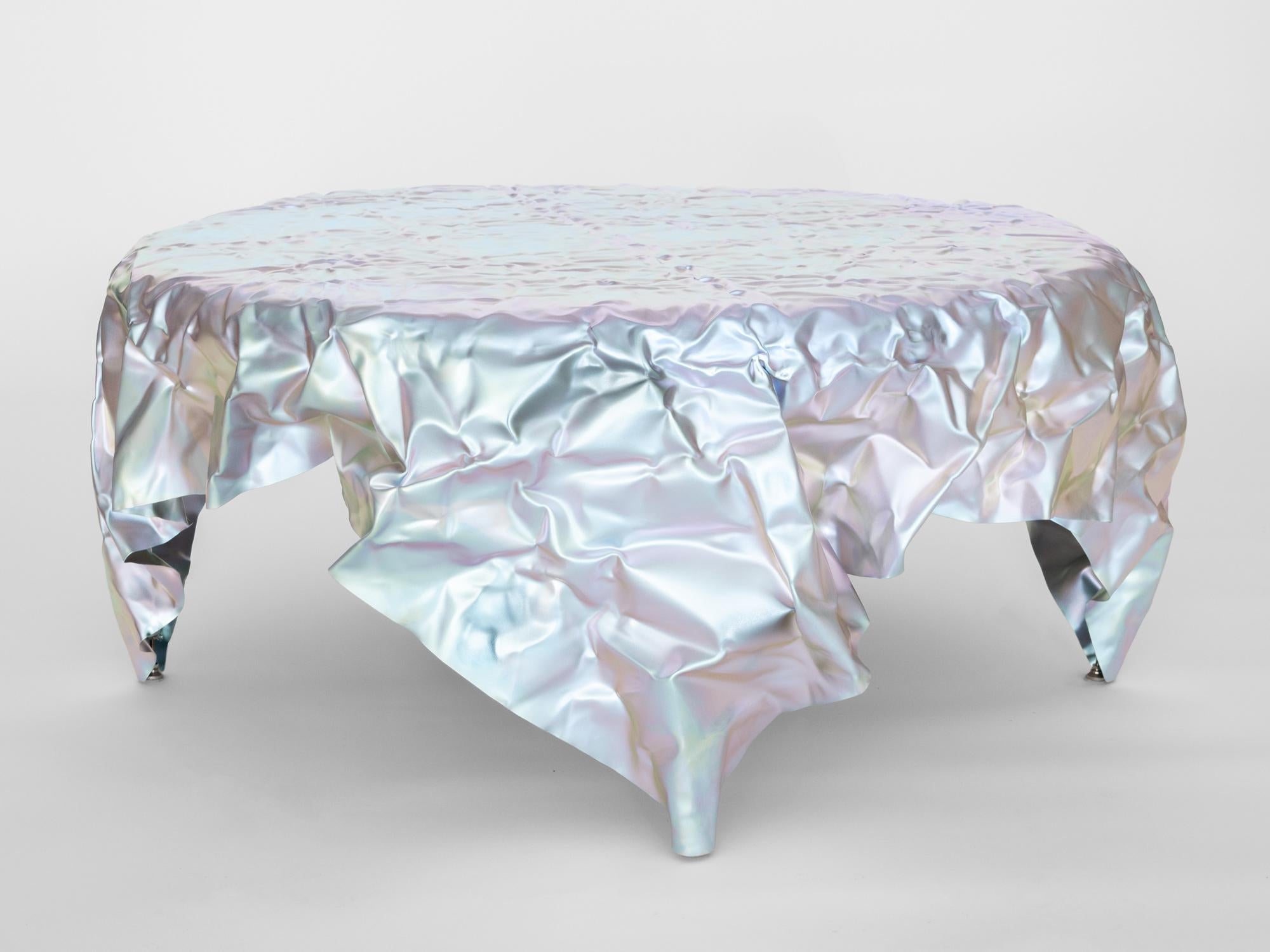 American Christopher Prinz “Round Wrinkled Coffee Table” in Raw Lavender Iridescent For Sale