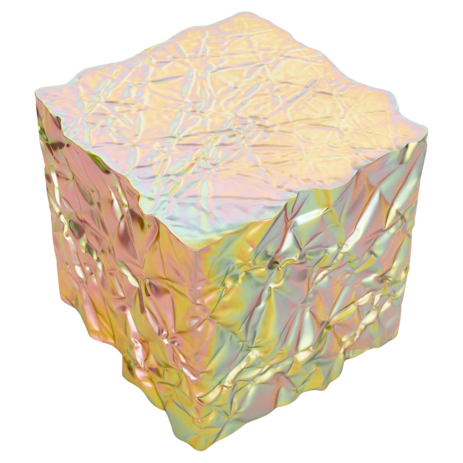 Christopher Prinz “Wrinkled Cube Table” in Raw Yellow Iridescent For Sale