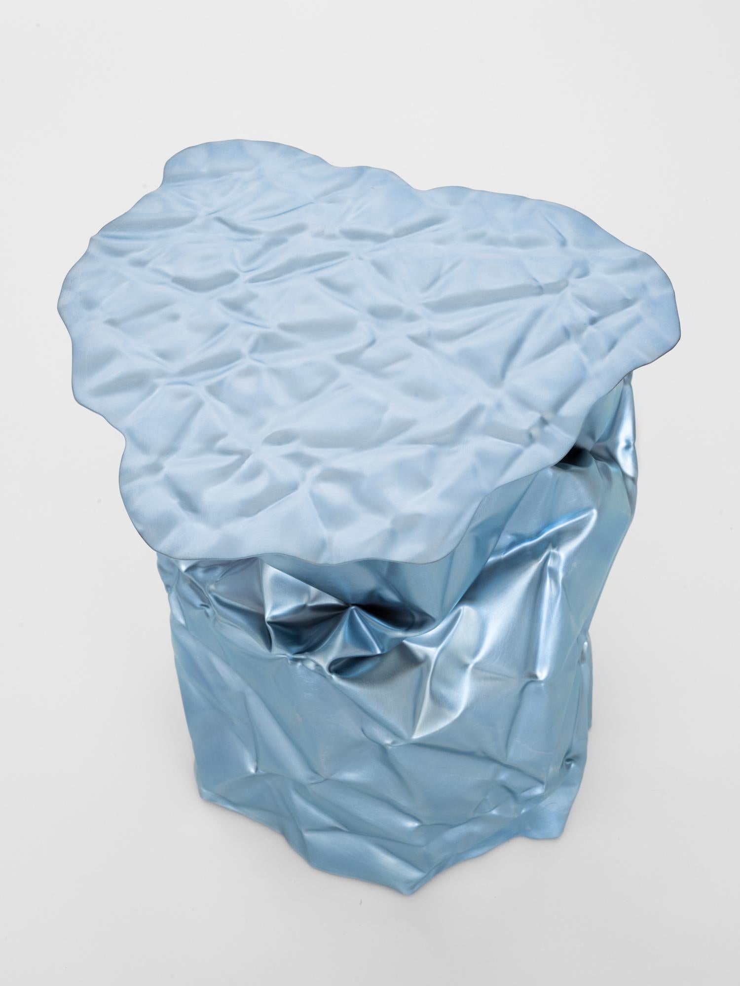 Christopher Prinz “Wrinkled Side Table” in Raw Zinc Nickel Blue In New Condition For Sale In Brooklyn, NY