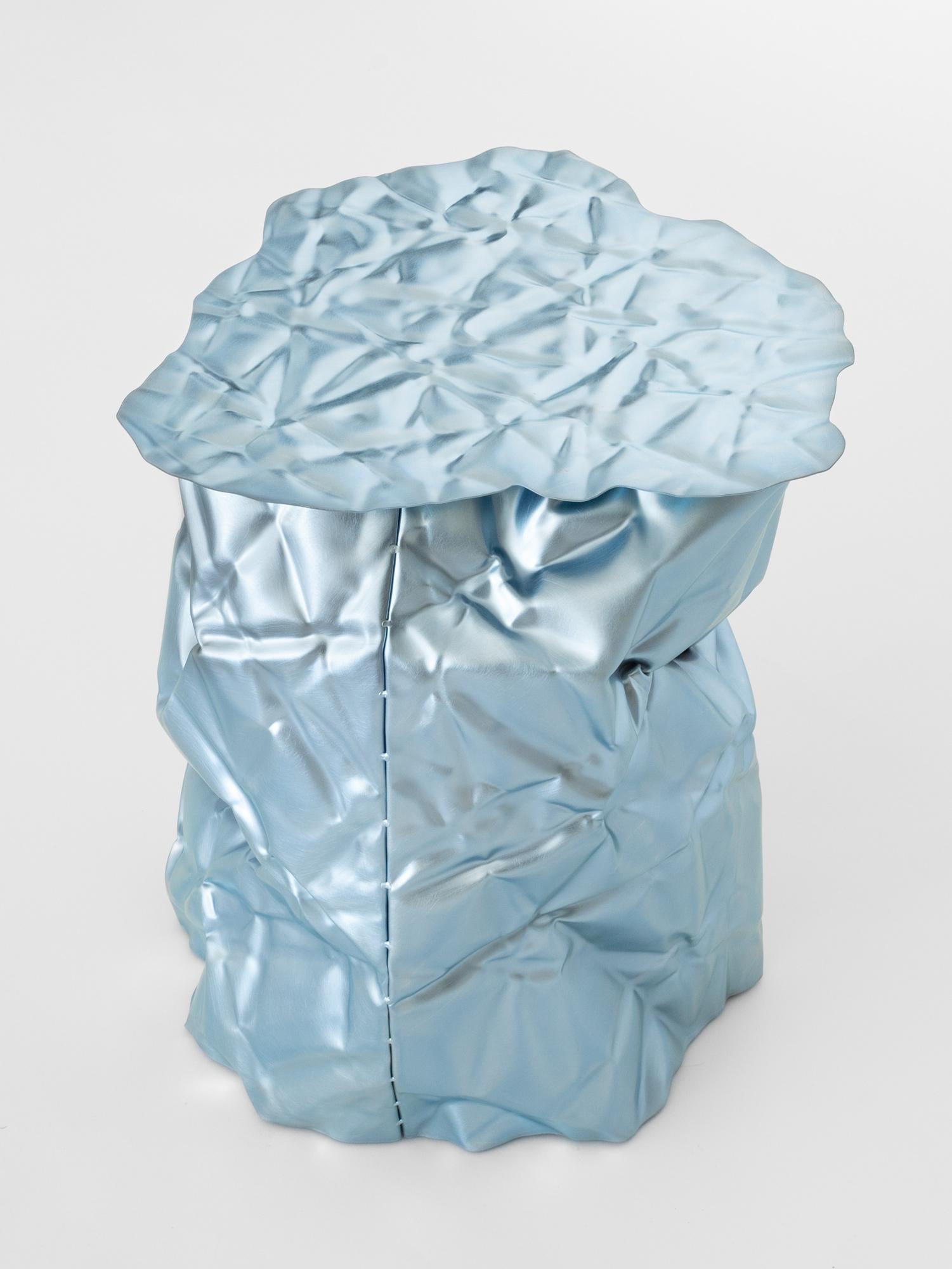 Contemporary Christopher Prinz “Wrinkled Side Table” in Raw Zinc Nickel Blue For Sale