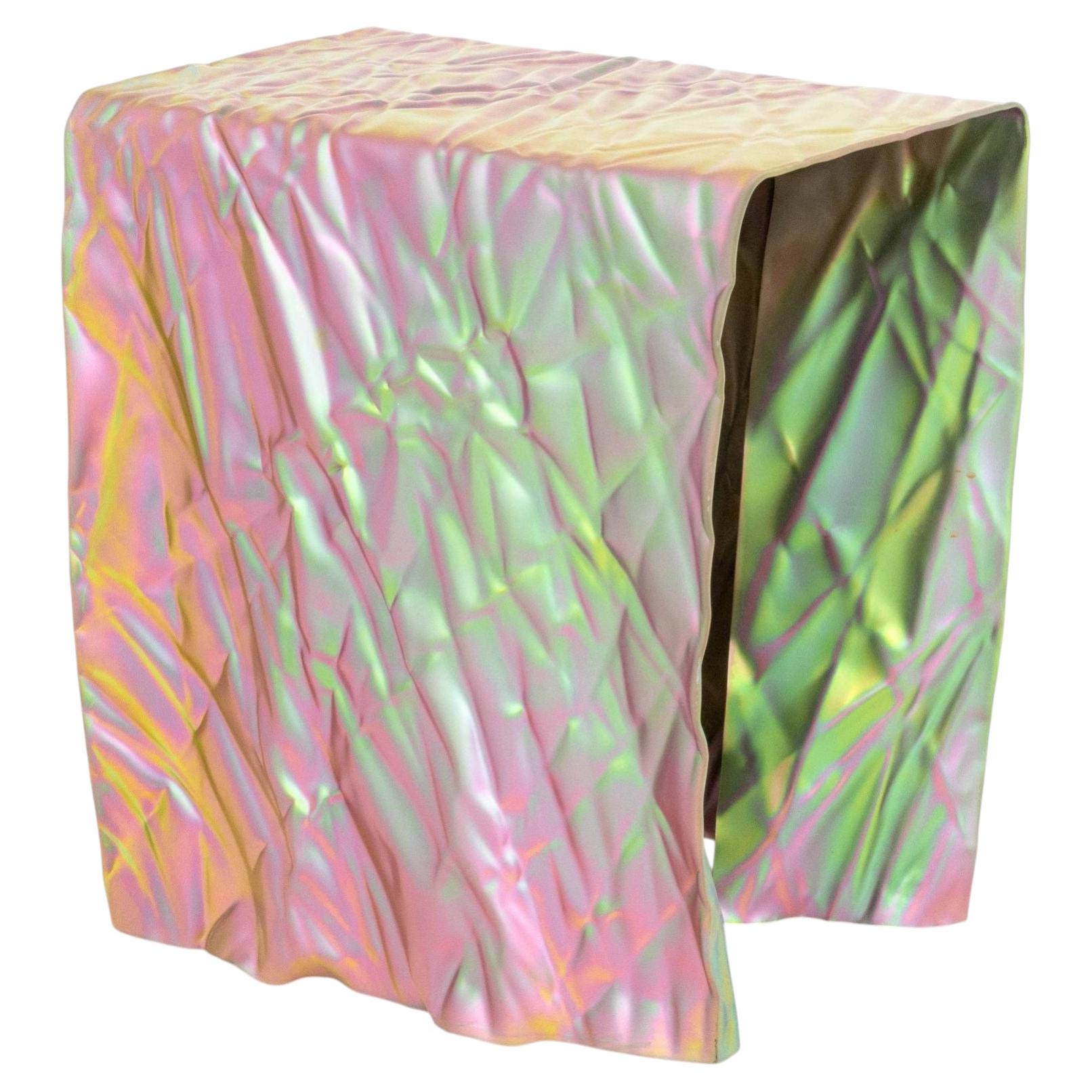 Christopher Prinz Wrinkled Stool Side Table in Iridized Steel, USA