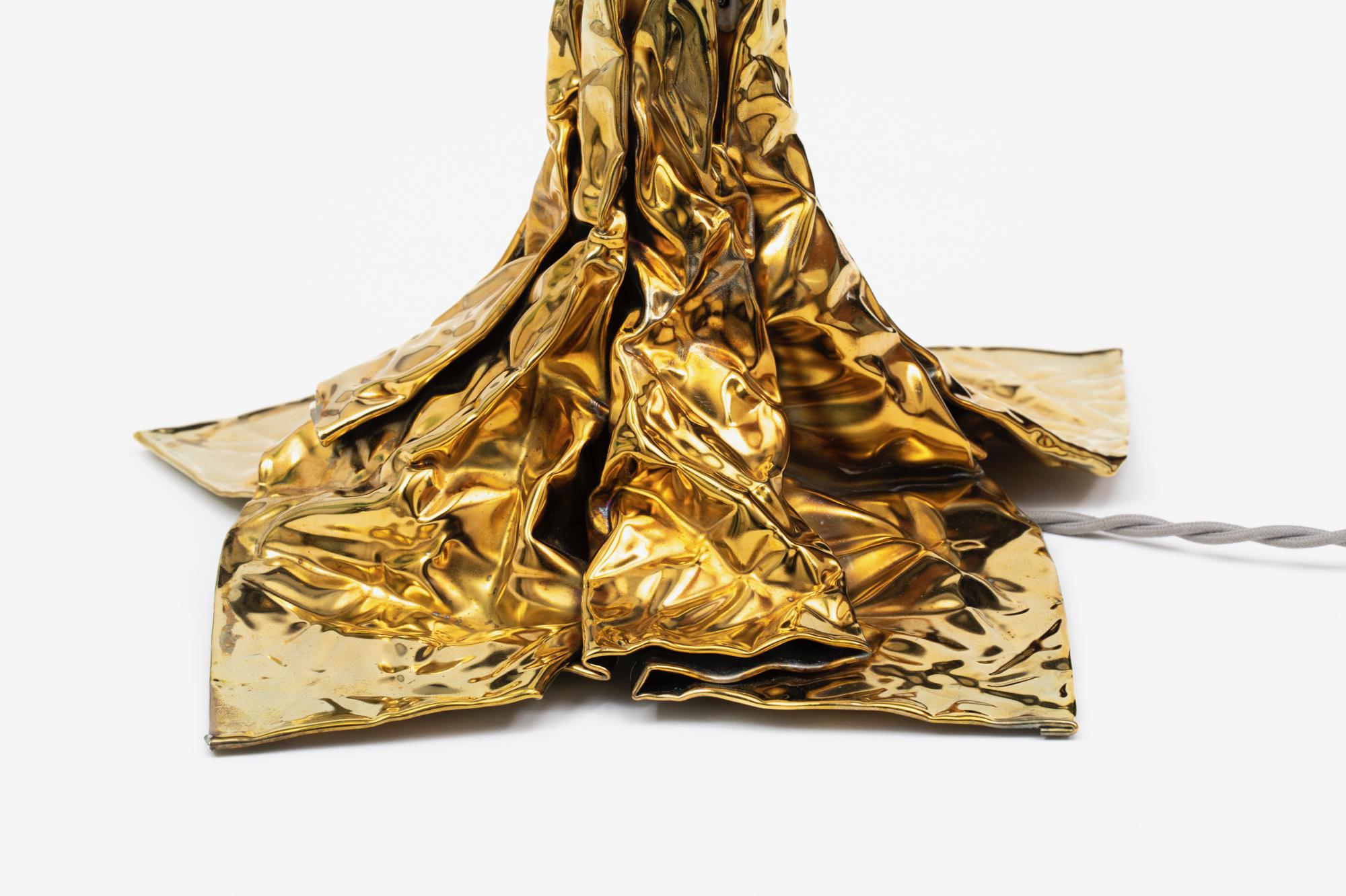 American Christopher Prinz “Wrinkled Table Lamp” in Brass Finish For Sale