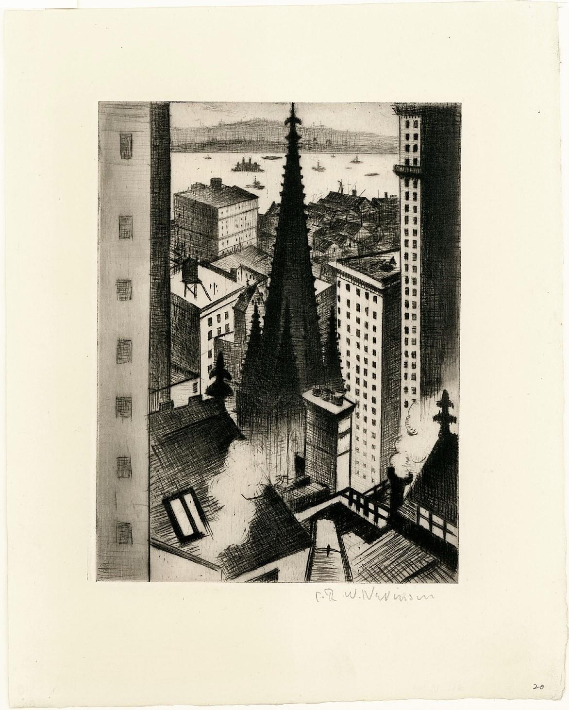 Temples of New York – Print von Christopher R. W. Nevinson