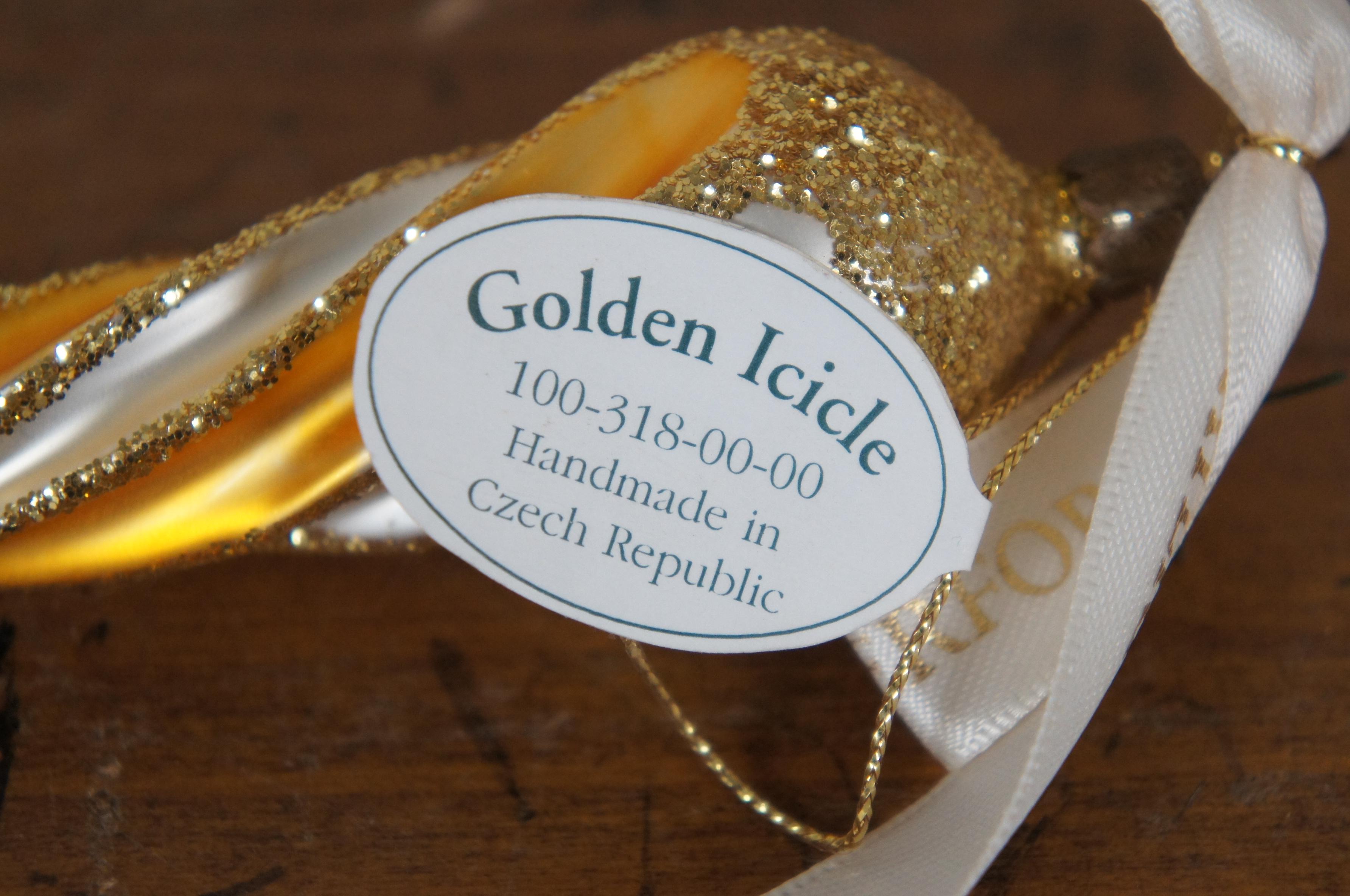 20th Century Christopher Radko Circus Stripes Star Reflection Waterford Gold Icicle Ornaments For Sale