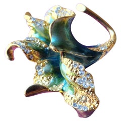 Christopher Radko Enamel Lily Brooch Iridescent Sculptural Flower with Crystal