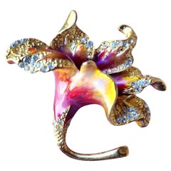 Christopher Radko Enamel Lily Brooch Iridescent Sculptural Flower with Crystal