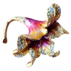 Christopher Radko Enamel Lily Brooch Iridescent Sculptural Flower with Crystal