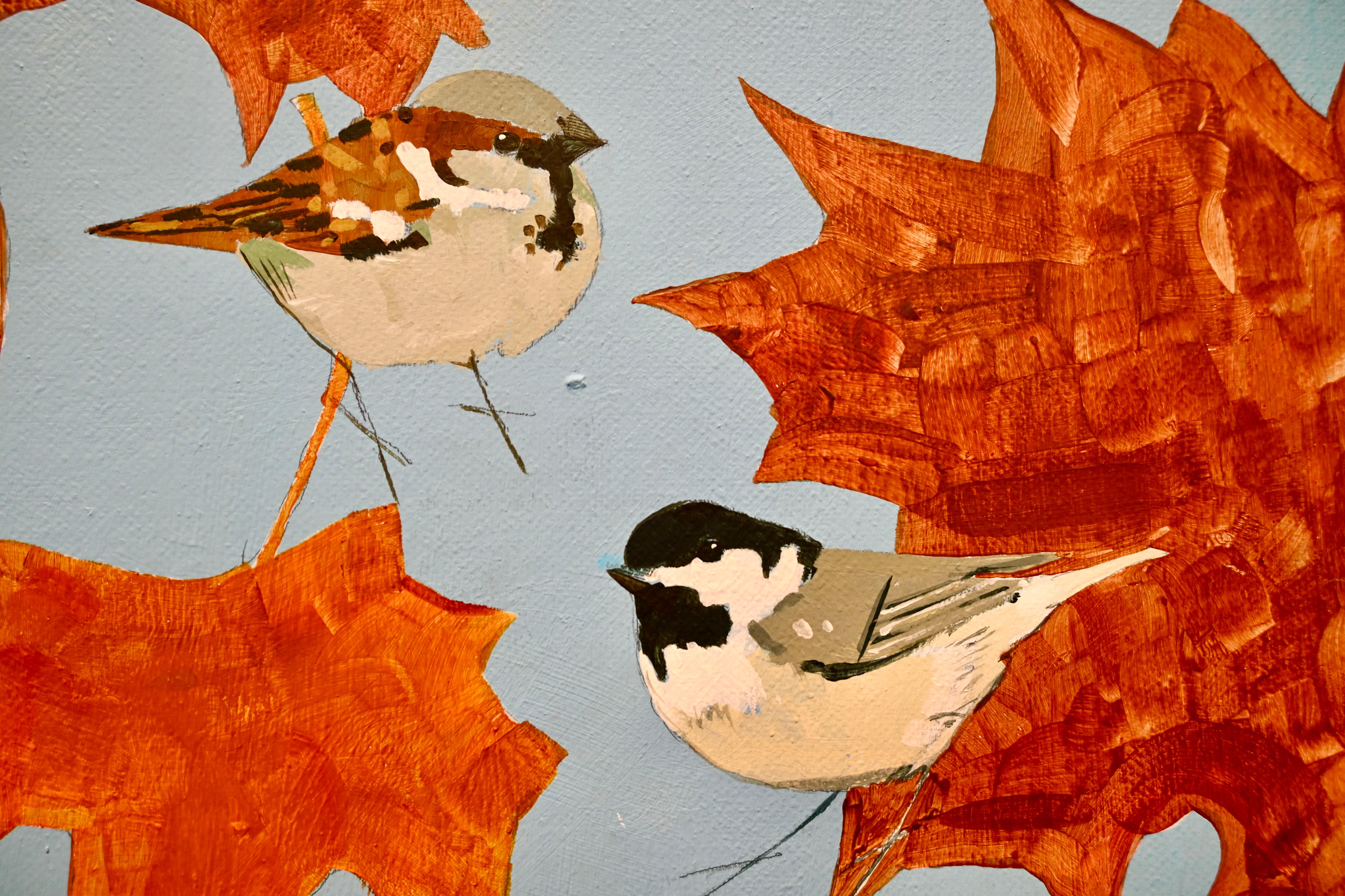 All the Other Birds in the Maple - acrylic painting nature forest leaves birds 1