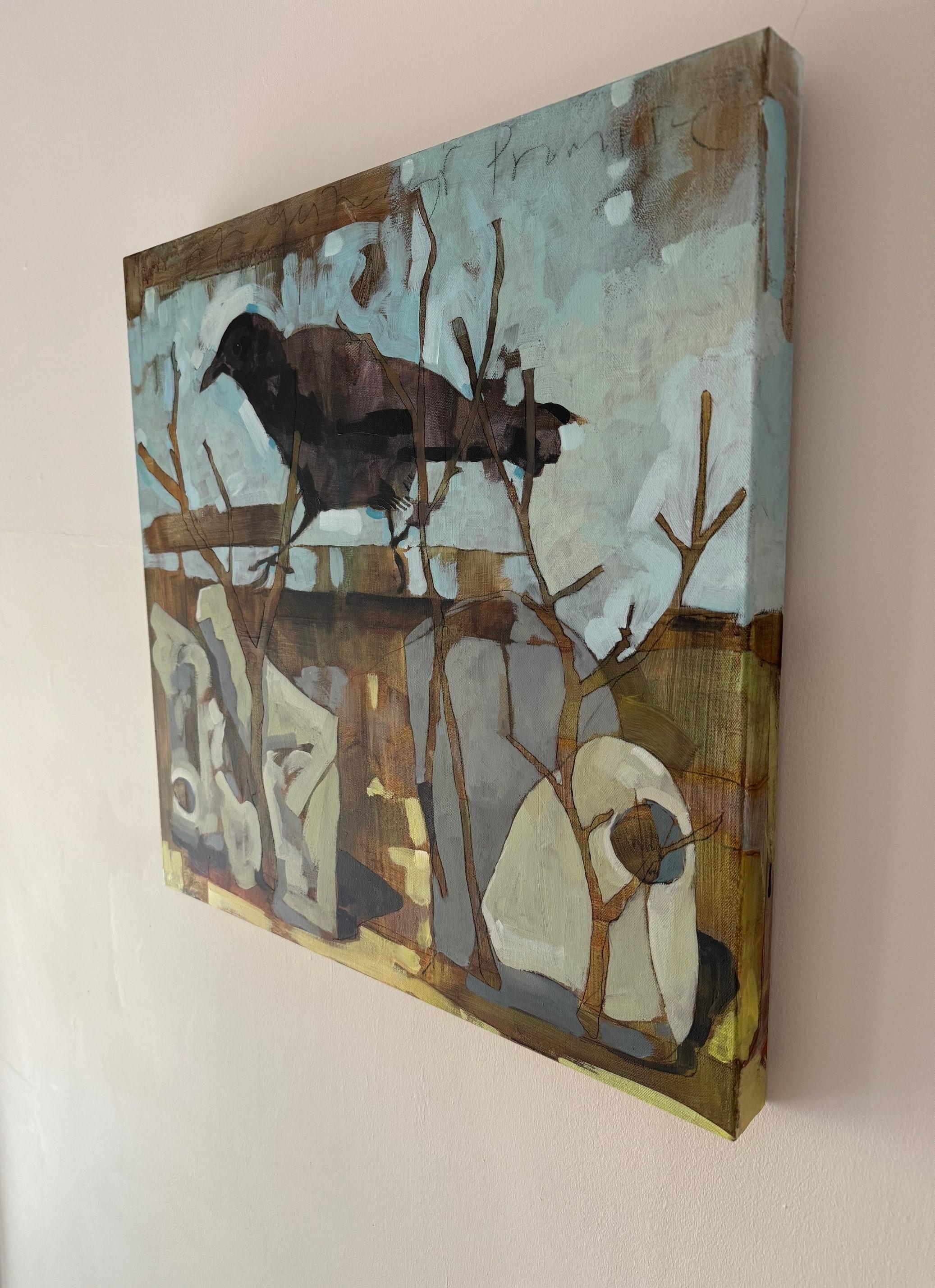 Corvo che cammina - Quadro semi-astratto contemporaneo di uccelli - Painting Contemporaneo di Christopher Rainham