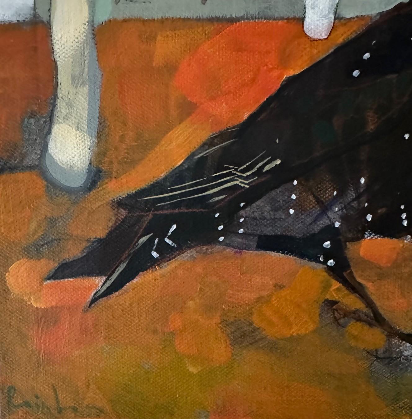 El estornino de Mozart - Pintura semiabstracta contemporánea pájaros - Painting de Christopher Rainham