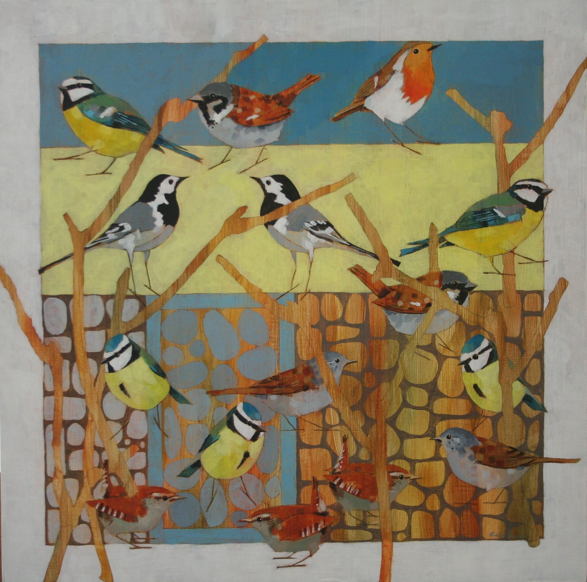 Animal Painting di Christopher Rainham - Il mio cuore in due stati - Pittura contemporanea di uccelli: Acrilico su tavola