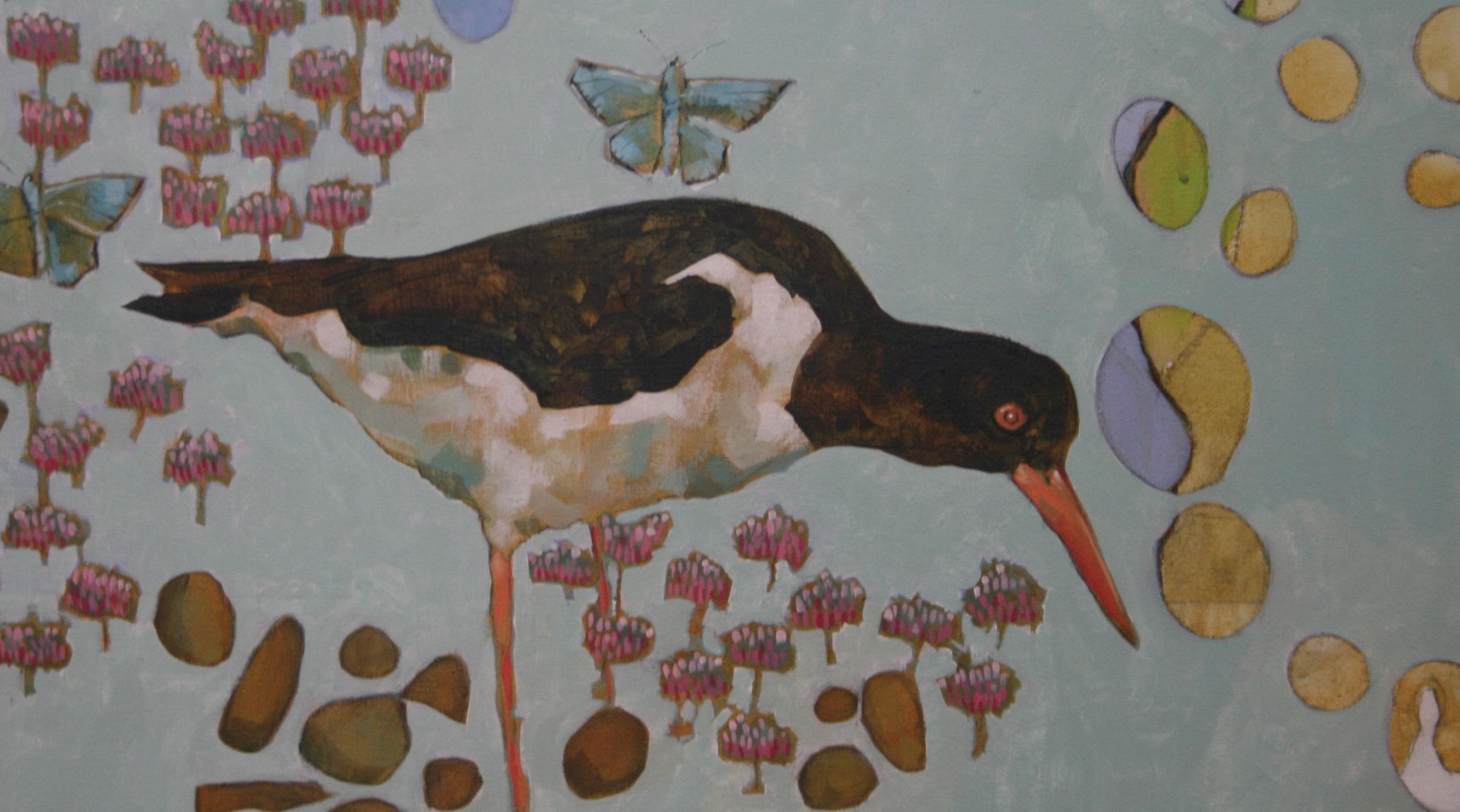 Of Water Falling - contemporary nature bird rain acrylic painting - Contemporary Painting by Christopher Rainham