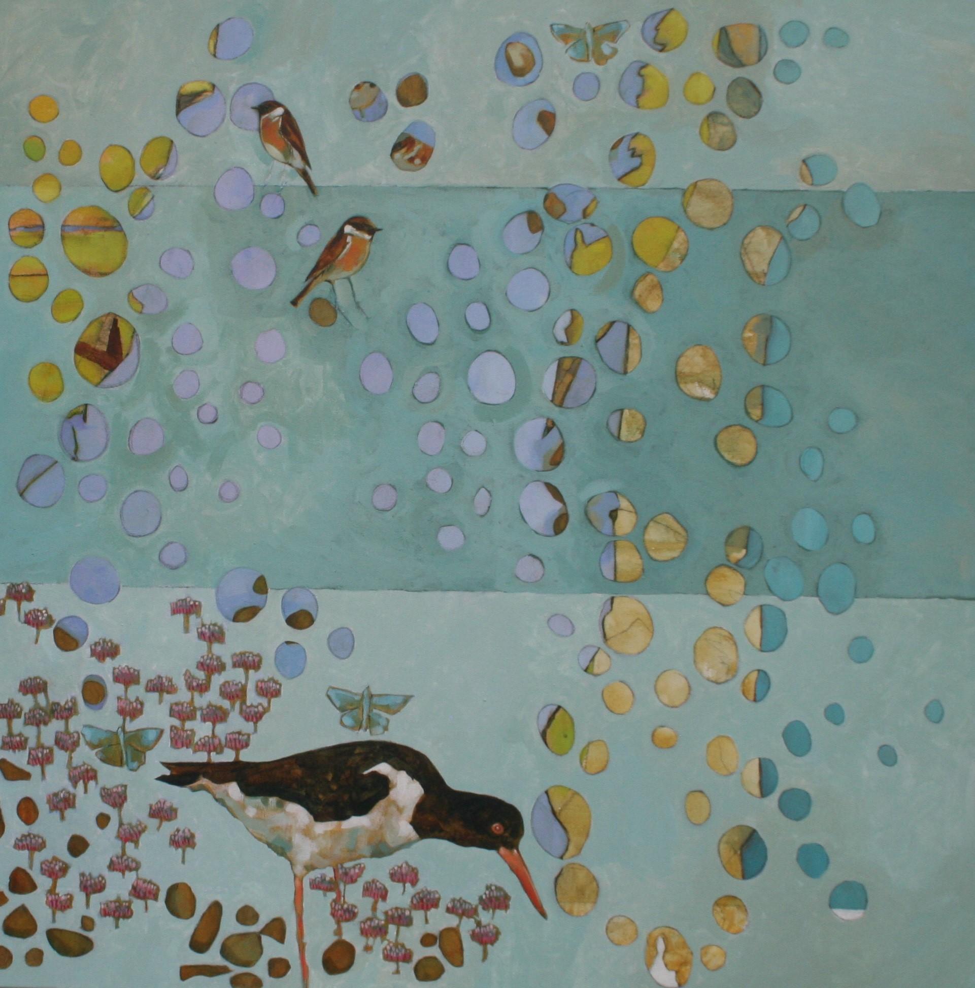 Of Water Falling - contemporary nature bird rain acrylic painting - Painting by Christopher Rainham